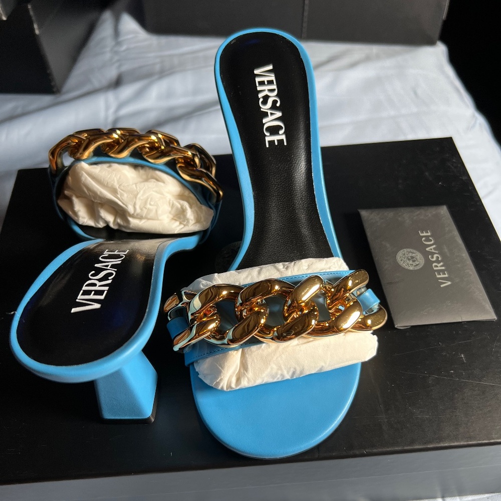 SOLD! Versace chain-link mule Heels sandals size 8.5